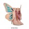 Pointed Toe Stiletto Heels Ankle Lace Up Butterfly Wings Sequin Boots with Zipper - Pink
