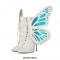 Pointed Toe Stiletto Heels Ankle Lace Up Butterfly Wings Sequin Boots with Zipper - White