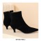 Kitten Heels Pointed Toe Ankle Boots with Side Zipper - Black