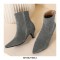 Kitten Heels Pointed Toe Ankle Boots with Side Zipper - Gray