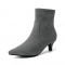 Kitten Heels Pointed Toe Ankle Boots with Side Zipper - Gray