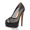 Italian Heels Peep Toe Platform Transparent Patent Mesh Pumps - Black
