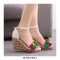 Peep Toe Ankle Buckle Straps High Wedges Heels Platforms Sandals - White