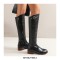 Round Toe Knee Highs Vintage Rustic Rider Biker Side Zipper Boots - Black