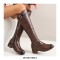 Round Toe Knee Highs Vintage Rustic Rider Biker Side Zipper Boots - Brown