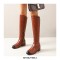 Round Toe Knee Highs Vintage Rustic Rider Biker Side Zipper Boots - Yellow