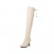 Chunky Heels Pointed Toe Autumn Pull On Knee High Boots - Beige