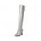 Chunky Heels Pointed Toe Autumn Pull On Knee High Boots - Silver