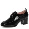 Round Toe Chunky Heels Loafer British Style Low Top Loafers - Black