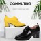 Round Toe Chunky Heels Loafer British Style Low Top Loafers - Yellow