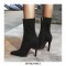 Pointed Toe Stiletto Heels Ankle High Side Zipper Flock Boots  - Black