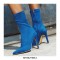 Pointed Toe Stiletto Heels Ankle High Side Zipper Flock Boots  - Blue