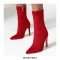Pointed Toe Stiletto Heels Ankle High Side Zipper Flock Boots  - Red