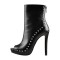 Peep Toe Low Platforms Stiletto Heels Rivets Punk Gothic Back Zipper Ankle Highs Booties - Black Faux Leather
