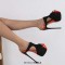 Peep Toe Stiletto Heels Platforms Double Color Sandals - Black Red Flock