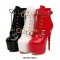 Stiletto Heels Round Toe Ankle Buckle Golden Rivet Straps Lace Up Patent Booties with Side Zipper - White