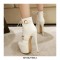 Stiletto Heels Round Toe Ankle Buckle Golden Rivet Straps Lace Up Patent Booties with Side Zipper - White