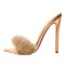 Pointed Open Toe Stiletto Heels Fur Decorated Sandals Slippers - Beige Patent Fur