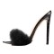 Pointed Open Toe Stiletto Heels Fur Crocodile Pattern Sandals Slippers - Black Patent Fur