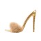 Italian Heel Peep Toe Artificial Fur Slip On Summer Sandals - Gold Crocodile