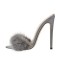 Pointed Open Toe Stiletto Heels Fur Decorated Sandals Slippers - Gray Patent Fur