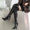 Pointed Toe Over The Knees Stiletto Heels Side Zipper Rivets Boots - Black