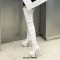 Round Toe Over The Knees Studded Stiletto Heels Side Zipper Rivets Platforms Boots - White