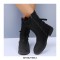 Round Toe Ankle Socks Back Lace-Up Rustic Snow Winter Boots with Side Zipper - Black