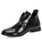 Round Toe Leaf Shaped Lace Up Flats Boots - Black