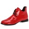 Round Toe Leaf Shaped Lace Up Flats Boots - Red