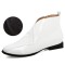 Round Toe Leaf Shaped Side Zipper Lace Up Autumn Flats Boots - White