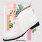 Round Toe Leaf Shaped Side Zipper Lace Up Autumn Flats Boots - White