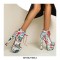 Round Toe Chunky Heels Heels Lace Up Flowers Platforms Ankle Boots with Side Zipper - Red