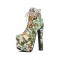 Round Toe Chunky Heels Heels Lace Up Flowers Platforms Ankle Boots with Side Zipper - Yellow
