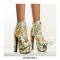 Round Toe Chunky Heels Heels Lace Up Flowers Platforms Ankle Boots with Side Zipper - Yellow