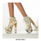 Round Toe Chunky Heels Heels Lace Up Flowers Platforms Ankle Boots with Side Zipper - Yellow