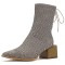 Pointed Toe Medium Block Heels Ankle High Autumn Herringbone Pattern Back Lace Up Side Zipper Boots - Black