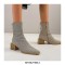 Pointed Toe Medium Block Heels Ankle High Autumn Herringbone Pattern Back Lace Up Side Zipper Boots - Black