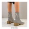 Pointed Toe Medium Block Heels Ankle High Autumn Herringbone Pattern Back Lace Up Side Zipper Boots - Black