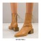 Pointed Toe Medium Block Heels Ankle High Autumn Crocodile Embossed Back Lace Up Side Zipper Boots - Yellow
