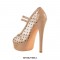 Italian Heels Peep Toe Platform Transparent Patent Mesh Mary Janes Pumps - Nude