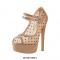 Italian Heels Peep Toe Platform Transparent Patent Mesh Mary Janes Pumps - Nude