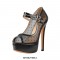 Italian Heels Peep Toe Platform Transparent Patent Mesh Mary Janes Pumps - Black