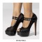 Italian Heels Peep Toe Platform Transparent Patent Mesh Mary Janes Pumps - Black
