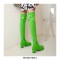 Chunky Heels Round Toe Back Zipper Candy Knee High Boots - Green