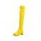 Chunky Heels Round Toe Back Zipper Candy Knee High Boots - Yellow