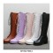 Chunky Heels Round Toe Knee High Lace-Up Boots with Side Zipper - Purple