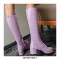 Chunky Heels Round Toe Knee High Lace-Up Boots with Side Zipper - Purple