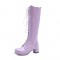 Chunky Heels Round Toe Knee High Lace-Up Boots with Side Zipper - Purple