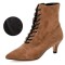 Pointed Toe Kitten Heels Side Zipper Lace Up Autumn Boots - Khaki